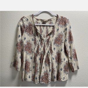 Anthropology Cream floral bell 3/4 Sleeve Blouse